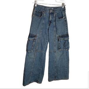Old Navy Jeans Girls Size 12 Built in Tough High Rise Baggy Wide Leg Cargo Blue